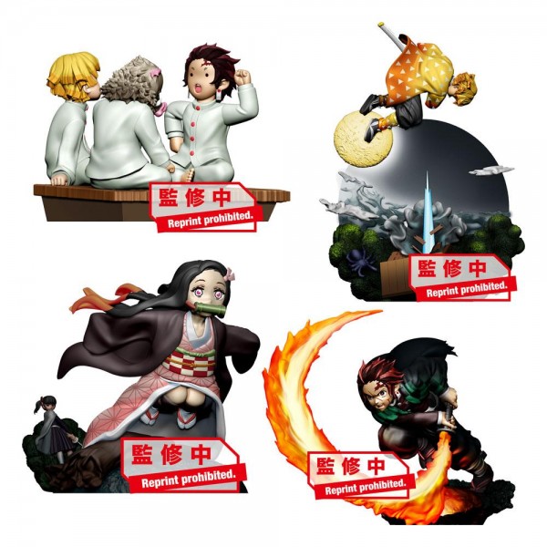 Demon Slayer: Kimetsu no Yaiba - 4er Sammelfiguren-Set / Petitrama - Volume 1: MegaHouse